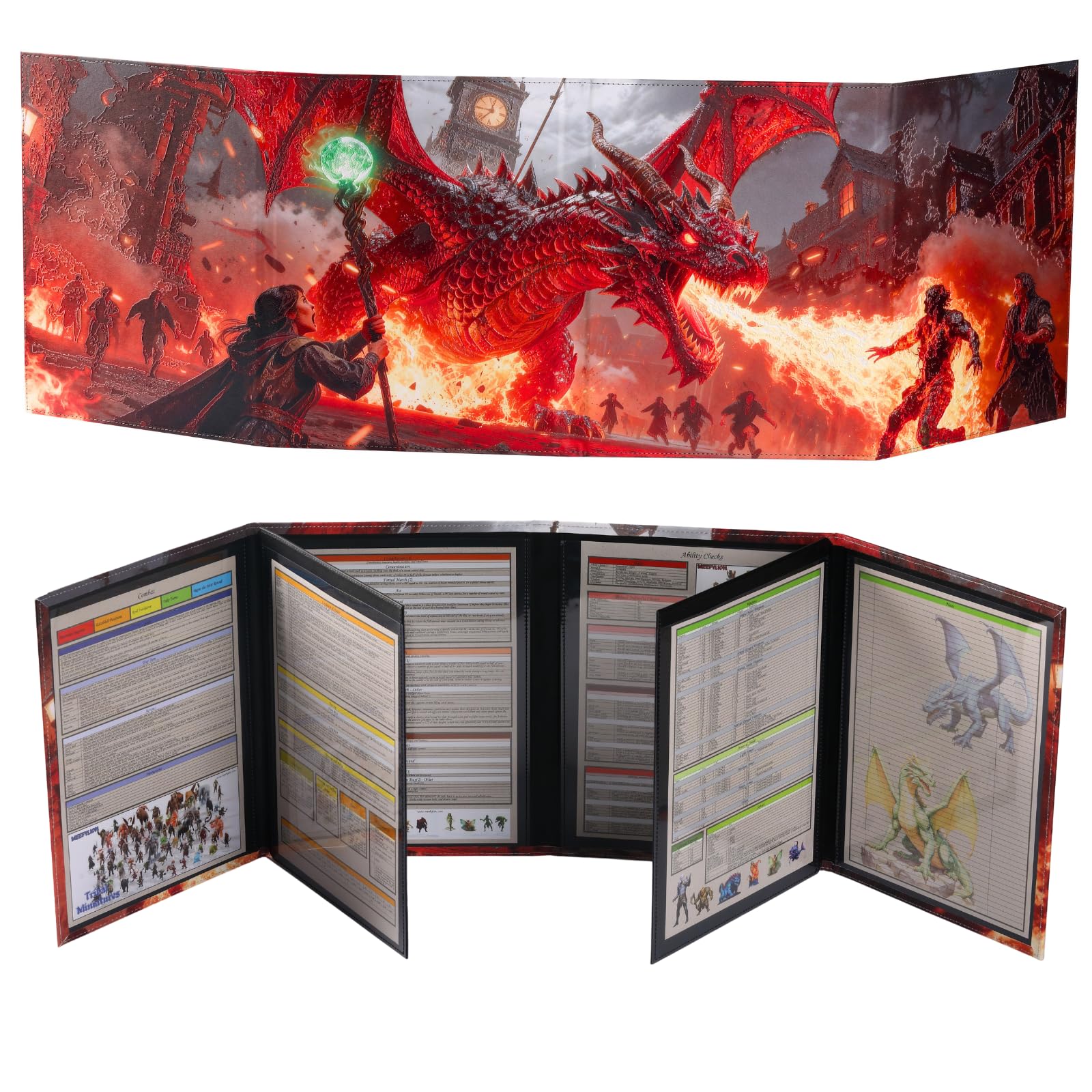 DND DM Screen Oil Painting Relief Effect 8 Panels w/ 2 Swinging Wet Erase Pockets and Cheat Sheet Dungeon Master Accessories Dungeons and Dragons 5e GM Screen D&D Terrain Gift Dungeon Master