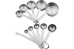 Smithcraft Stainless Steel Measuring Cups and Spoons Set 18/8(304) Steel Material Heavy Duty 5 Measuring cups and 5 Measuring Spoons 1 Leveler and 2 rings Pack 13pcs Per set
