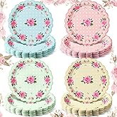 Umigy 100 Pcs 7 Inch Floral Paper Plates Tea Party Disposable Plates Vintage Decorative Dessert Flower Dish for Tea Party Baby Shower Birthday Bridal Showers Weddings (Classic)