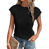 PRETTYGARDEN Blouses for Women Dressy Casual 2026 Spring Summer Business Office Tops Cap Sleeve Textured Cute Work Shirt