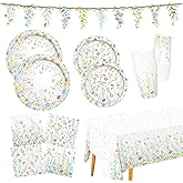 Wildflower Party Decorations Kit Serve 24: Wildflower Set with Paper Plates, Napkins, Cups, Banner & Tablecloth for Flower Birthday & Wildflower Baby Shower Decorations
