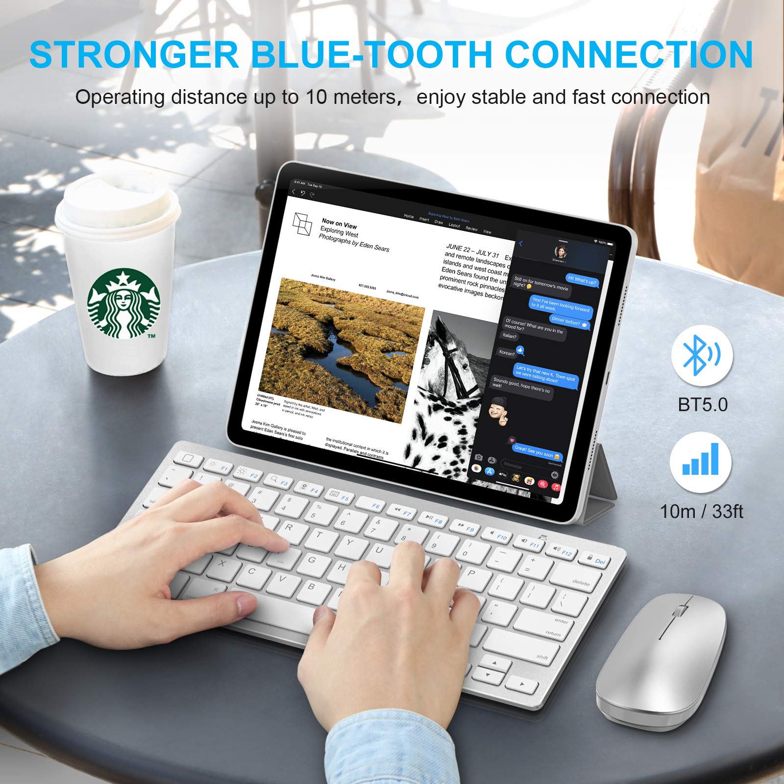 SPARIN Wireless Bluetooth Keyboard and Mouse for iPad (A16) 11th 10th Generation, iPad Air (13/11 inch), iPad Pro 13/12.9/11 inch, iPad 9th 8th Gen, iPad Mini 7th -8.3 inch, Above iOS13- Silver White