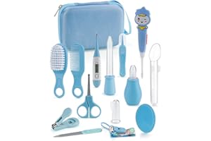 BOKHOT Baby Healthcare and Grooming Kit 15 in 1, Safe Baby Grooming Kit Newborn Girl Boy Essentials, Portable Baby Care Set Nursery Shower Gift for Infant Baby Registry Search (Blue)