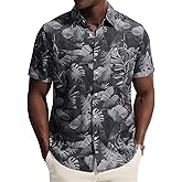 PJ PAUL JONES Mens Hawaiian Shirt Short Sleeve Button Down Shirts Casual Tropical Floral Summer Beach Vacation Shirts