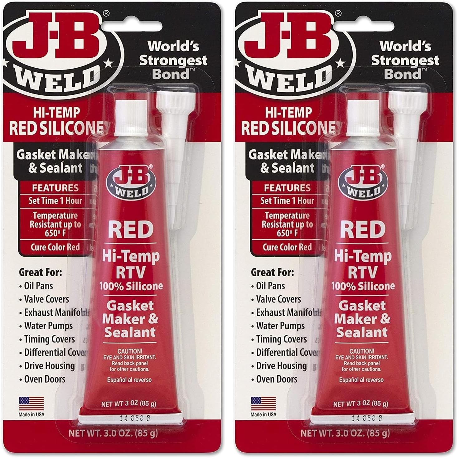 J-B Weld 31314 High Temperature RTV Silicone Gasket Maker and Sealant - Red - 3 oz. (Pack of 2)