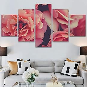 SIGNWIN 5 Panel Canvas Wall Art Pink Arrangement...