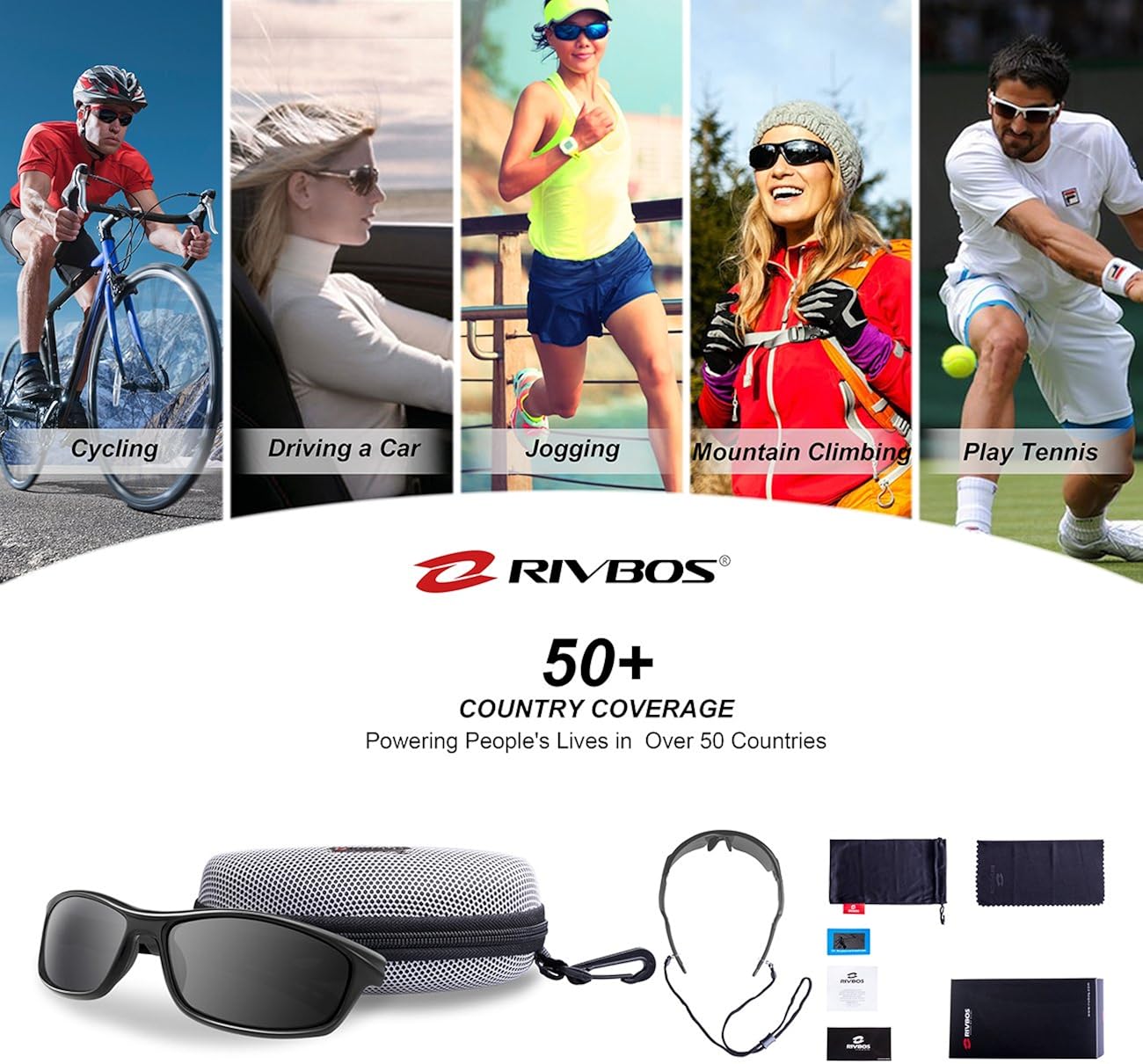 RIVBOS Polarized Sports Sunglasses Driving Sun Glasses shades for Men Women Tr 90 Unbreakable Frame for Cycling Baseball Running Rb833 833-black&black : Clothing