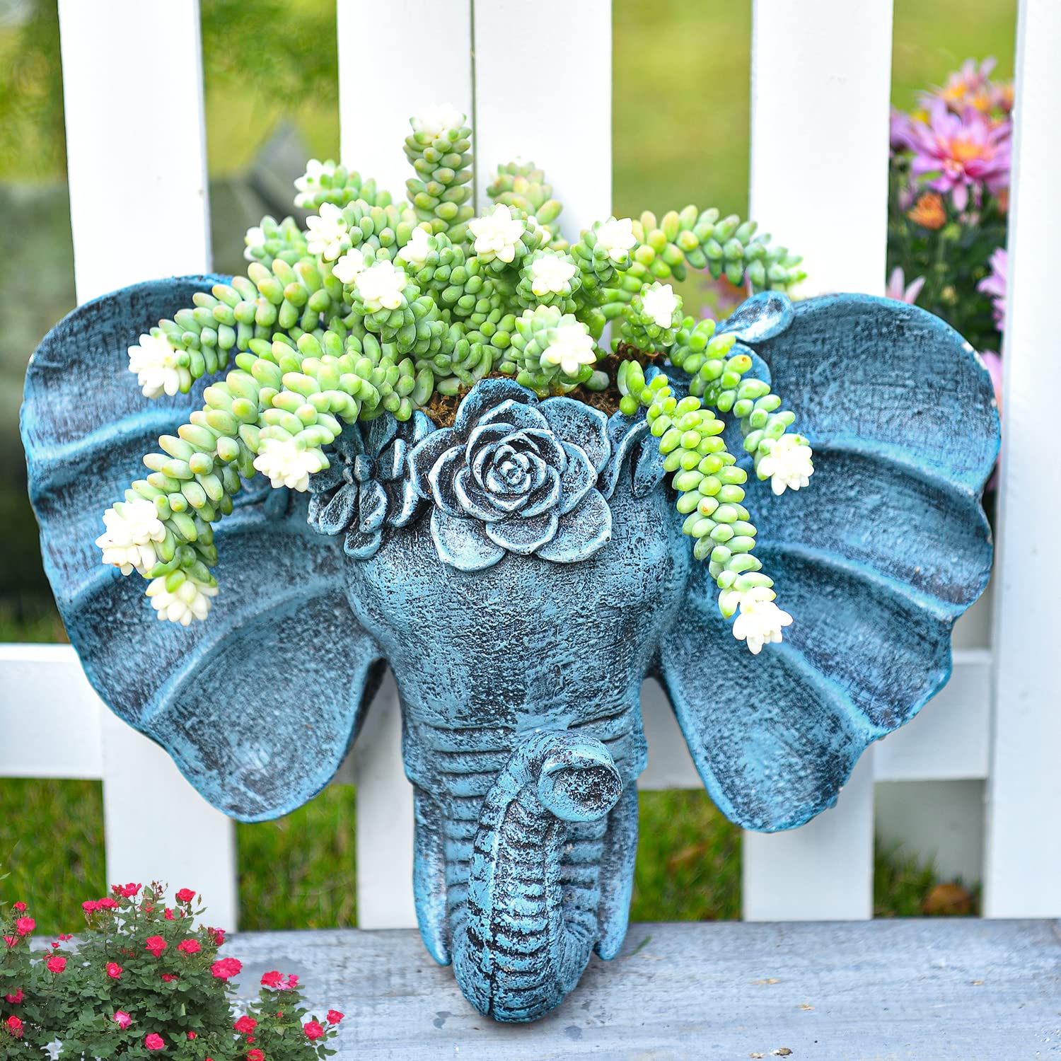 Photo 1 of Sungmor Resin Elephant Head Wall Pot, Unique Bohemian Style Animal Face Planter, Vertical Hanging Plant Pot, Pretty Decorative Flower Pot for Indoor Outdoor Plants, for Gardening Lovers