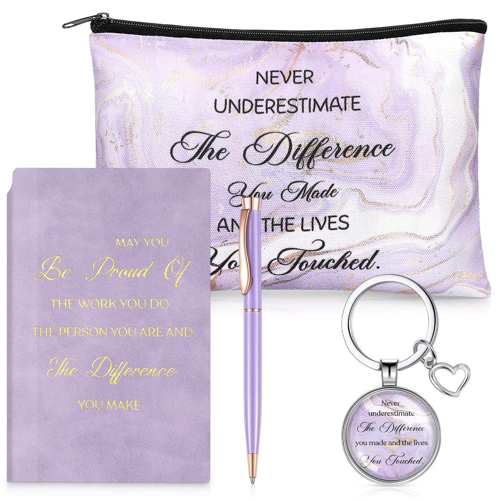 Tenare 4 Pcs Employee Appreciation Gift Set Purple Gifts Include Makeup Bag Journal Ballpoint Pen Inspirational Keychain for Coworkers Office School Party Favors, Purple