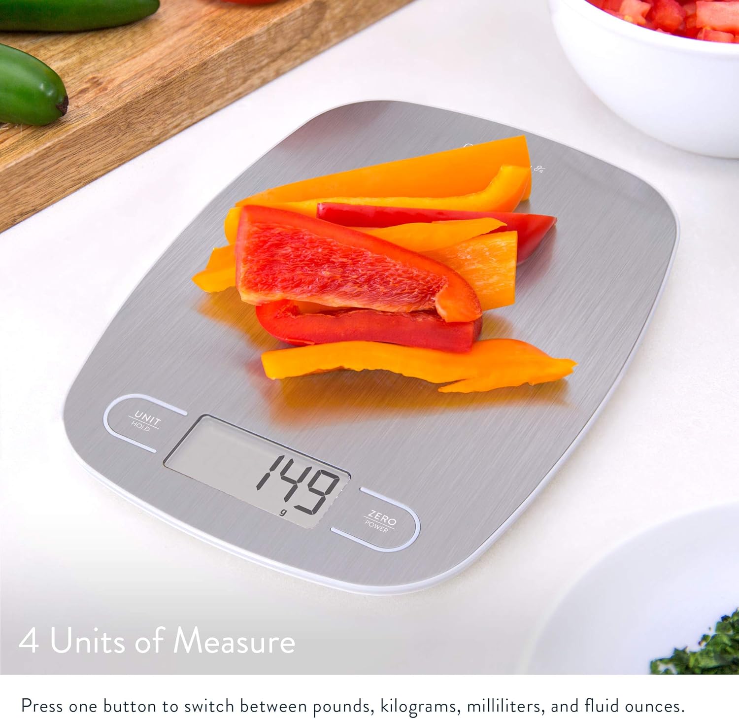 GreaterGoods Digital Food Kitchen Scale, Multifunction Scale Measures in Grams and Ounces (Ash Grey): Kitchen & Dining