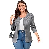 Women's Plus Size Sweater Cardigan Round Neck Long Sleeve Single Breasted Casual Jacket Winter Knit Outwear
