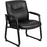 Flash Furniture Hercules LeatherSoft Reception Side Chair, Black | Lumbar Support, Sled Base, Commercial Grade, Office Use