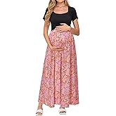 OUGES Womens 2024 Summer Maternity Maxi Dress for Photoshoot Short Sleeve Baby Shower Casual Long Dress with Pockets