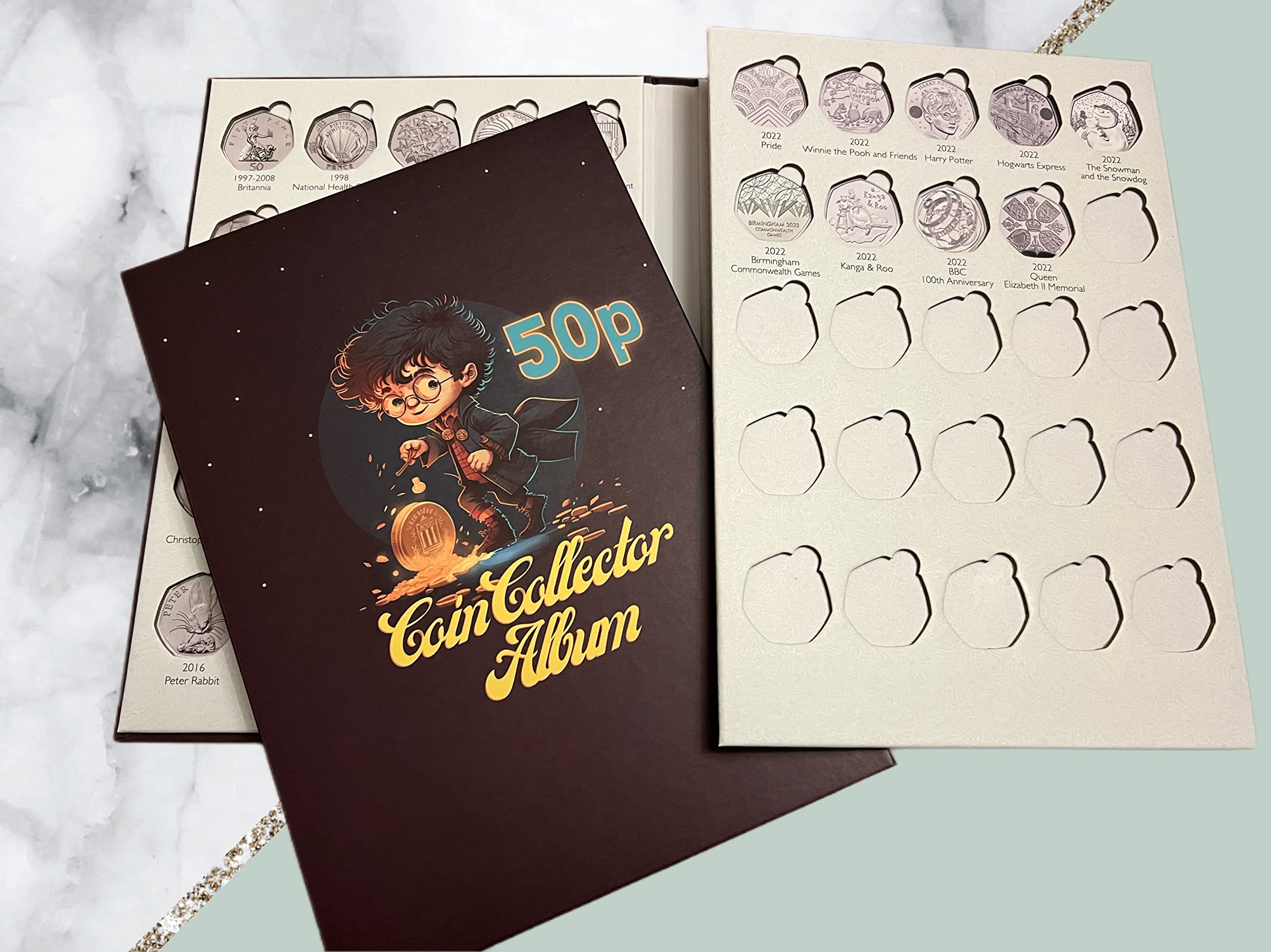 2021 Up to Date UK 50p Coin Hunt Collector Album Folder Includes Beatrix Potter Spaces (Blue Album)