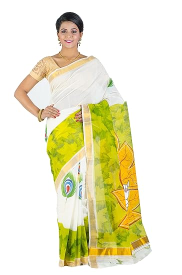 Kerala Cotton Hand Painted Sari For Women's