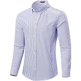 Mens Long Sleeve Button Down Shirts Cotton Oxford Shirts with Pocket | Business Casual Shirts for Men, Wrinkle Free Dress Shirts, Stripe Pattern