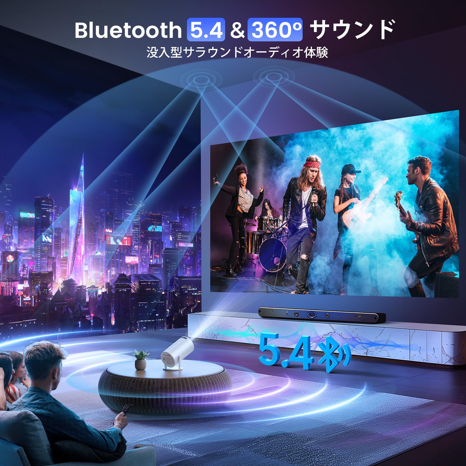 Projector, 13,000 Lm, Ceiling Projection, 1080P, WIFI6, Automatic Keystone Correction, 4K Compatible, Bluetooth 5.3, Small, Home Projector, Built-in Stand, Built-in HiFi Speaker, Short Range