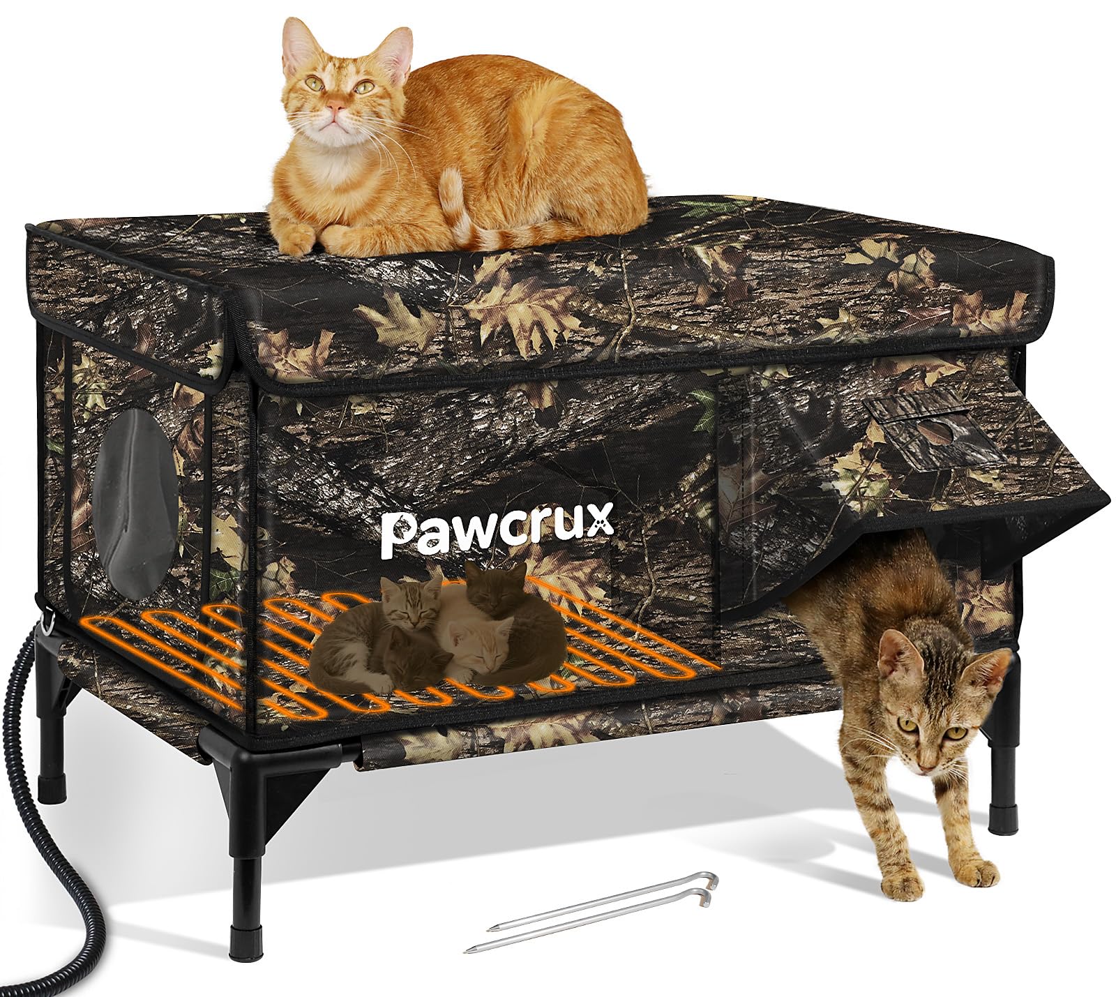 Photo 1 of Weatherproof Heated Cat House for Outdoor in Winter, Heated Cat Bed Kitty Shelter with Cat Heating Pad, Insulated & Safe Escape Door, Warm House for Outside Stray Cat(Leaf Color, 17.7"x25.5"x17.9")