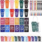Widecook 12 Set / 60 Pcs Christian Church Gifts Bulk for Women Catholic Religious 16oz Scripture Cups Bible Verse Pens Notebooks Bracelet Keychain with PVC Bags for Women Church Members(Vibrant Color)