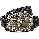 LALATCH Cowboy Western Belts for Men Women, Mens Western Cowboy Belt Embossed Belt Bull Buckle for Jeans Gifts Christmas