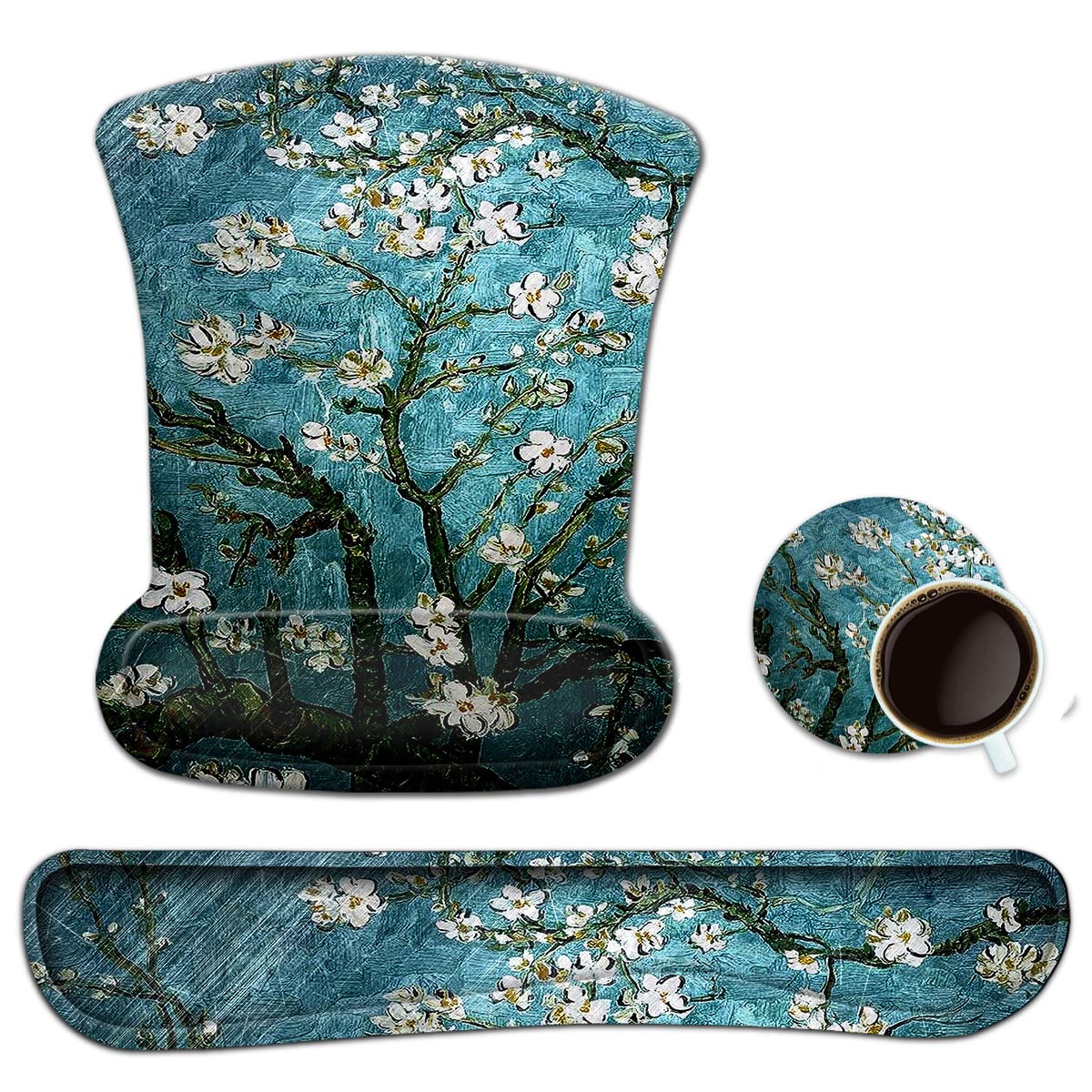 Keyboard Wrist Rest Pad Ergonomic Mouse Pad Set, ToLuLu Gel Mouse Pad Wrist Support for Computer Laptop, Mousepad Keyboard Wrist Support Memory Foam for Easy Typing Pain Relief, Van Gogh Painting