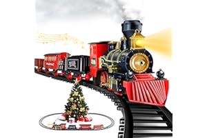 Shemira Christmas Train Set, Train Toys for Boys Girls,Toy Train with Light Smoke and Sound, Steam Train Set for Around Christmas Tree, Toys Gifts for 3 4 5 6 7 8+ Year Old Kids