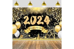HIPARTY New Years Decorations, Happy New Year Banner Backdrop 2024, New Years Eve Party Photography Supplies for NYE Decorations, Happy New Year Eve Decorations for Door Background NYE Party Favor Outdoor
