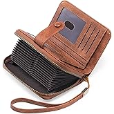 GAEKEAO Leather Credit Card Holder Wallet for Women RFID Blocking Large Capacity Bifold Zipper Card Case Organizer with Wristlet 32 Slots