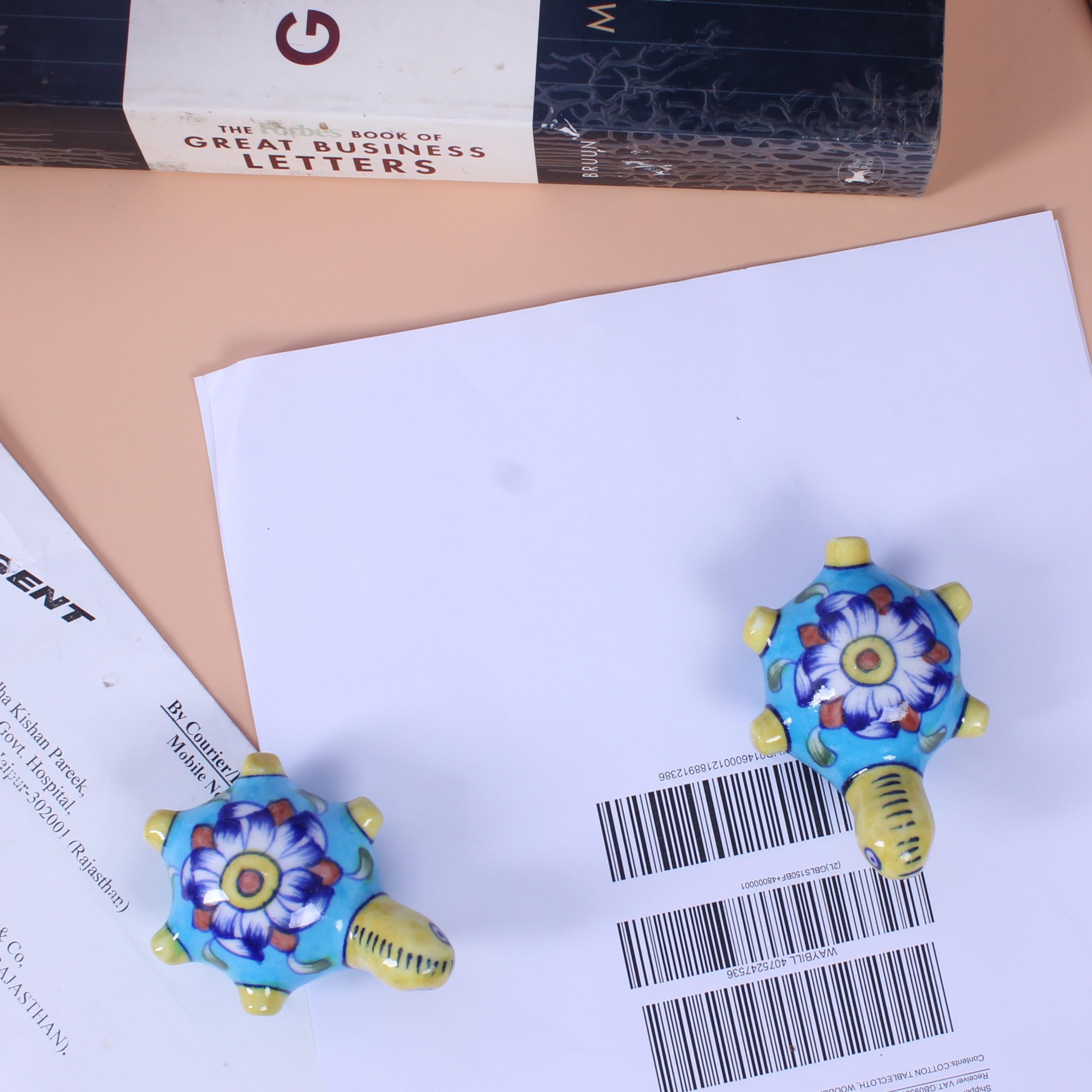 THE Unltd India Handmade Art Ceramic Tortoise Figurines | Blue Pottery Collectible Animal Decor | Decorative Desk & Home Accent | Unique Gift Set of 2