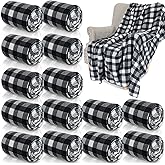 Preboun 15 Pcs Soft Fleece Throw Blanket Bulk Valentine Buffalo Plaid Throw Blanket Double Sided Cozy Blankets for Winter Bed Couch Sofa Office 50 x 60''(Black and White)