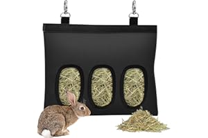 SKYJORMY Rabbit Hay Feeder, Bunny Hay Bag for Rabbits,Rabbit Feeder Fabric Bag Feeder Storage Bag,3 Holes Large Capacity 600D Oxford Cloth Fabric Hanging Hay Feeder Bag for Small Animal,Hay Guinea Pig(Black)