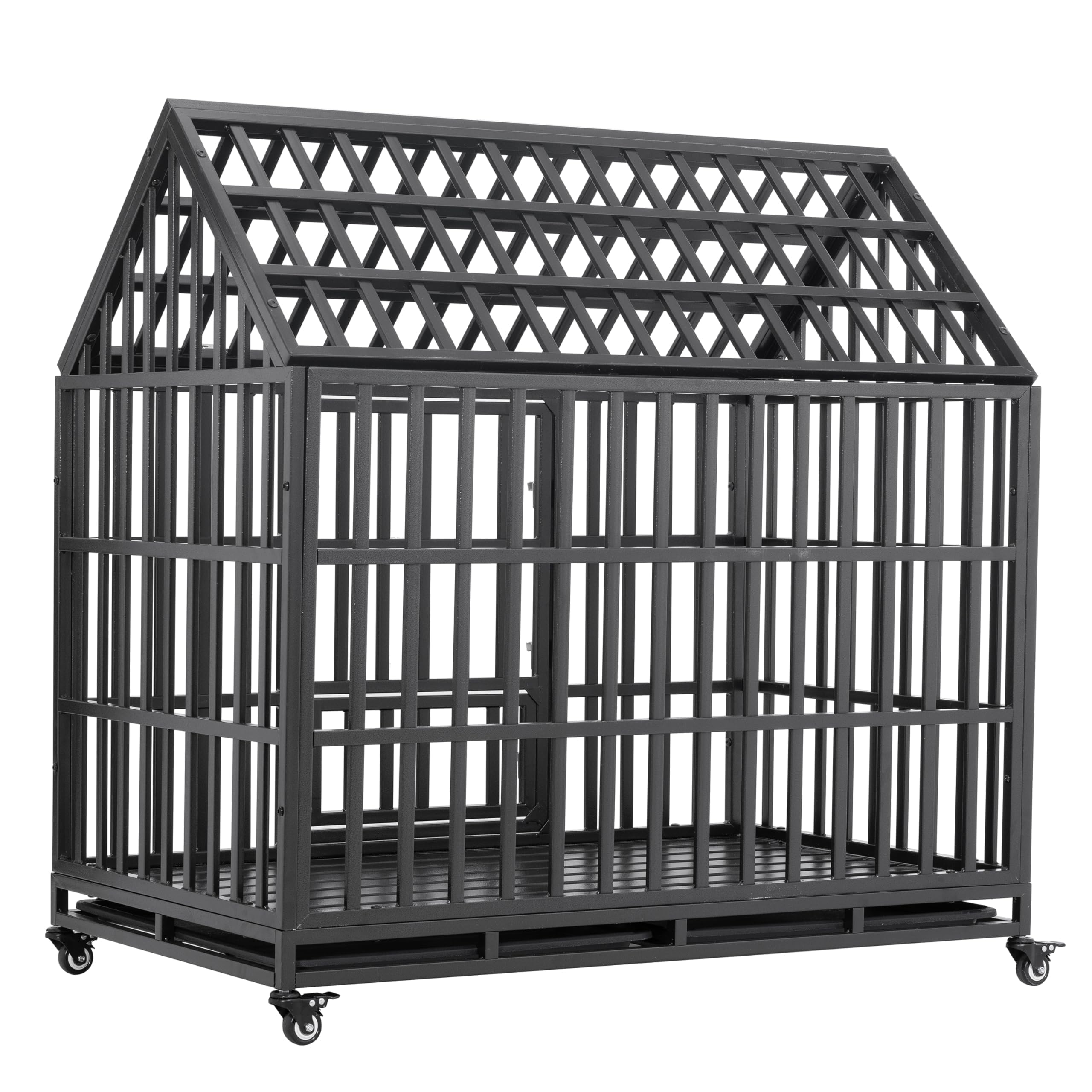 Photo 1 of ** MINOR DETAILS****47.2" Heavy-Duty Dog Crate with Roof Window & Lockable Wheels, Indoor/Outdoor Metal Pet Kennel with Dual Trays