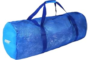 GSE GAMES & SPORTS EXPERT Blue Heavy-Duty Large Mesh Sports Duffle Bag, Dry Bag, Diving Equipment Scuba Bag with Zipper. Great for Gym Workout, Sport Balls Storage, Scuba Gear, Snorkeling, Water Sports and Travel