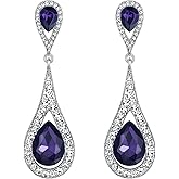 EVER FAITH Women's Jewelry Austrian Crystal Elegant Dual Teardrop Wedding Bride Pierced Dangle Earrings