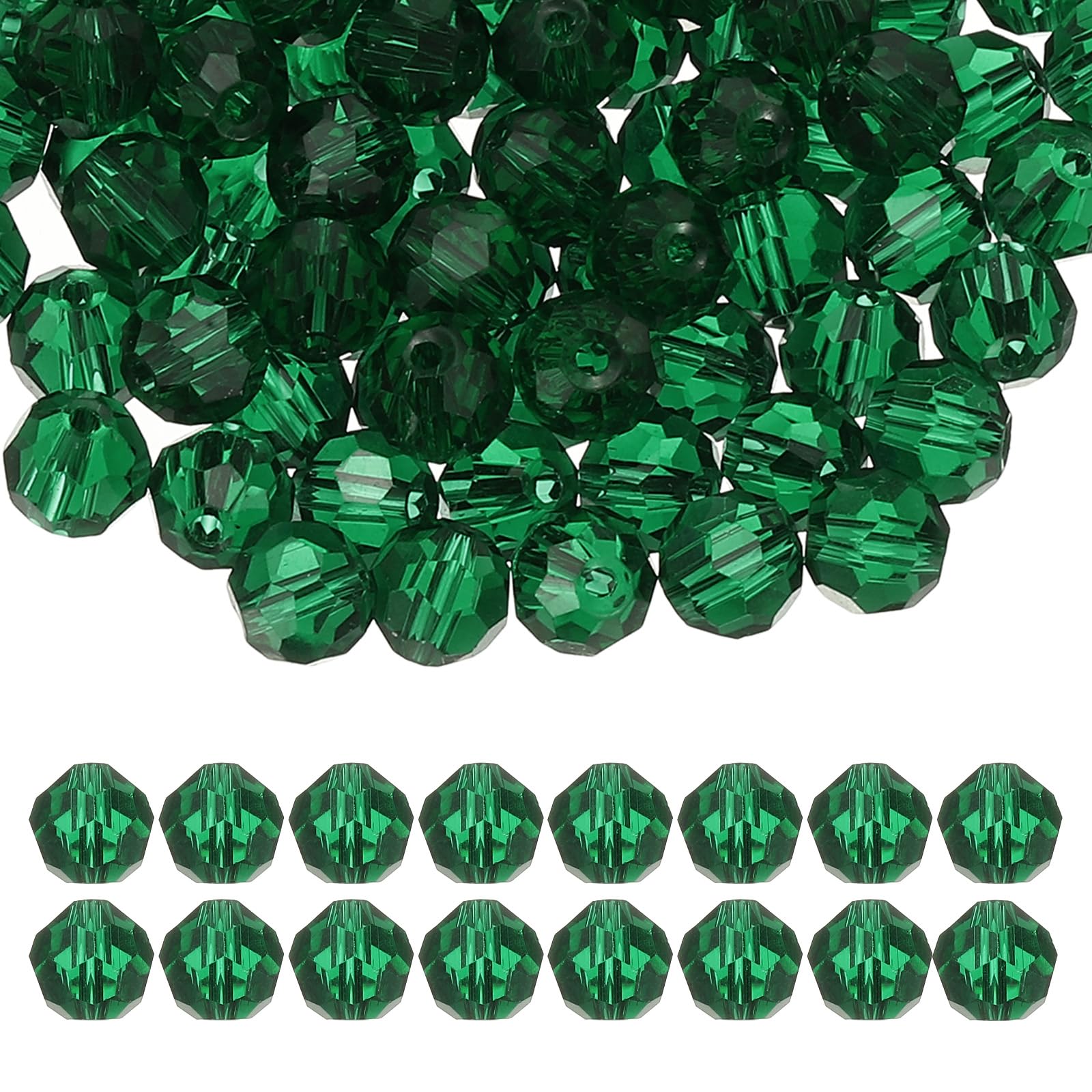 PATIKIL 8mm Round Crystal Beads, 100 Pcs Glass Faceted Ball Beads Loose Spacer Bead for Jewelry Making Bracelet Necklace Earrings Wind Chimes Craft, Light Green