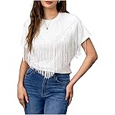Verdusa Women's Short Sleeve Fringe Tops Tassel Trim Cowgirl Shirts Western Outfits