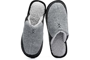 GOEWY Mens Two-Tone Scuff Slippers with Memory Foam Cozy Warm Slip On House Shoes for Indoor Outdoor Gifts for Men Him Dad