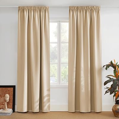 PONY DANCE Blackout Curtain 2 Panels 140x260 Yellow Beige Thermal Ruffle Tape