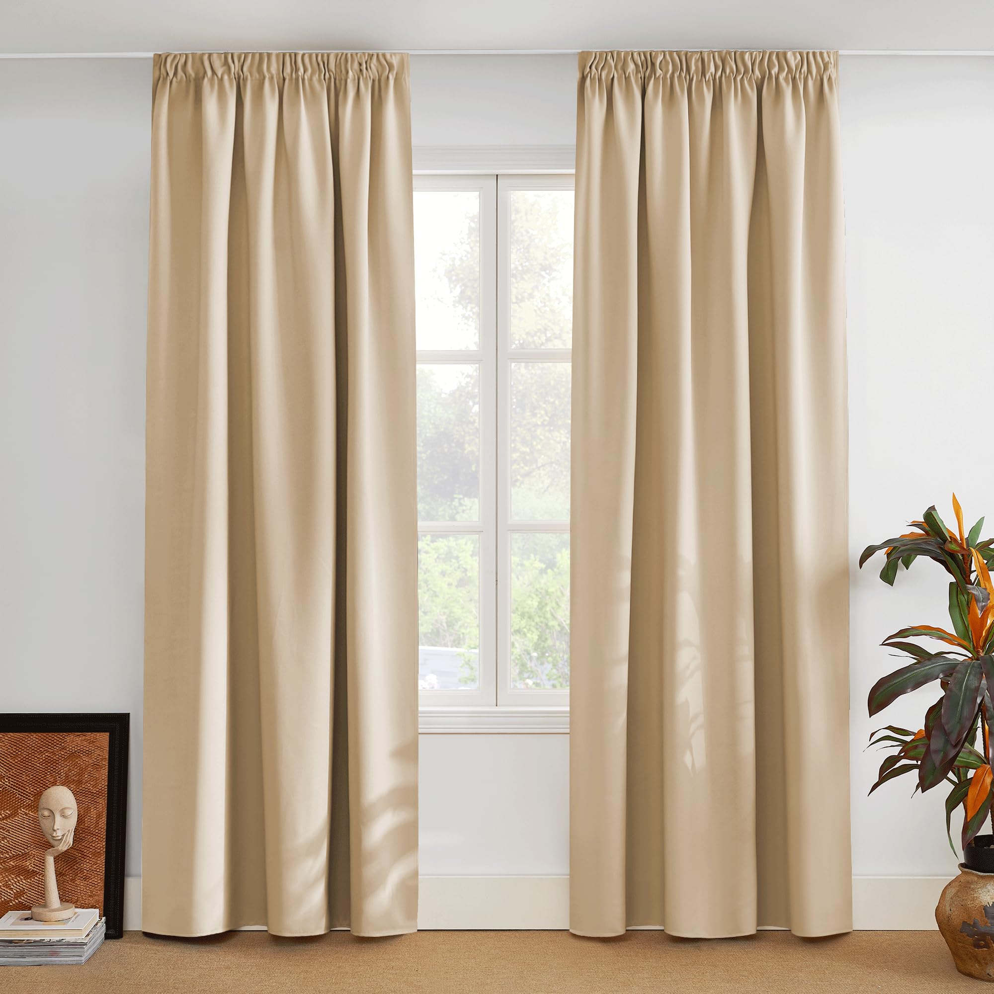 Pony Dance Blackout Curtain – Living Room Thermal Curtain, Soundproofing with Ruffle Tape, No Drilling Required – Decoration for Living Rooms, Kitchens, Bedrooms, the Home – Yellow Beige, 140 x 260 cm — image 1