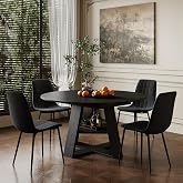 KATBOC 43.3-59" Extendable Round Dining Table Set for 4, 5 Piece Oval Kitchen Table with 4 Black Velvet Dining Chairs, Wooden Dining Table Set with Upholstered Chair for Small Spaces, Apartment