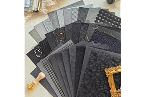 Flartmo 30 Sheets A5 Black Textured Scrapbook Paper and Mesh Fabric Mix, Scrapbook Supplies for Junk Journaling, Scrapbooking