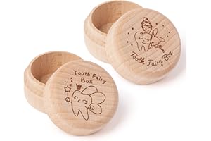 Luiqs Vens 2Pcs Tooth Fairy Box for Boy Girl 3D Carved Wooden Milk Tooth Keepsake to Place Under Pillow Memory Container Box Baby Toddler Baby Shower Birthday Gift