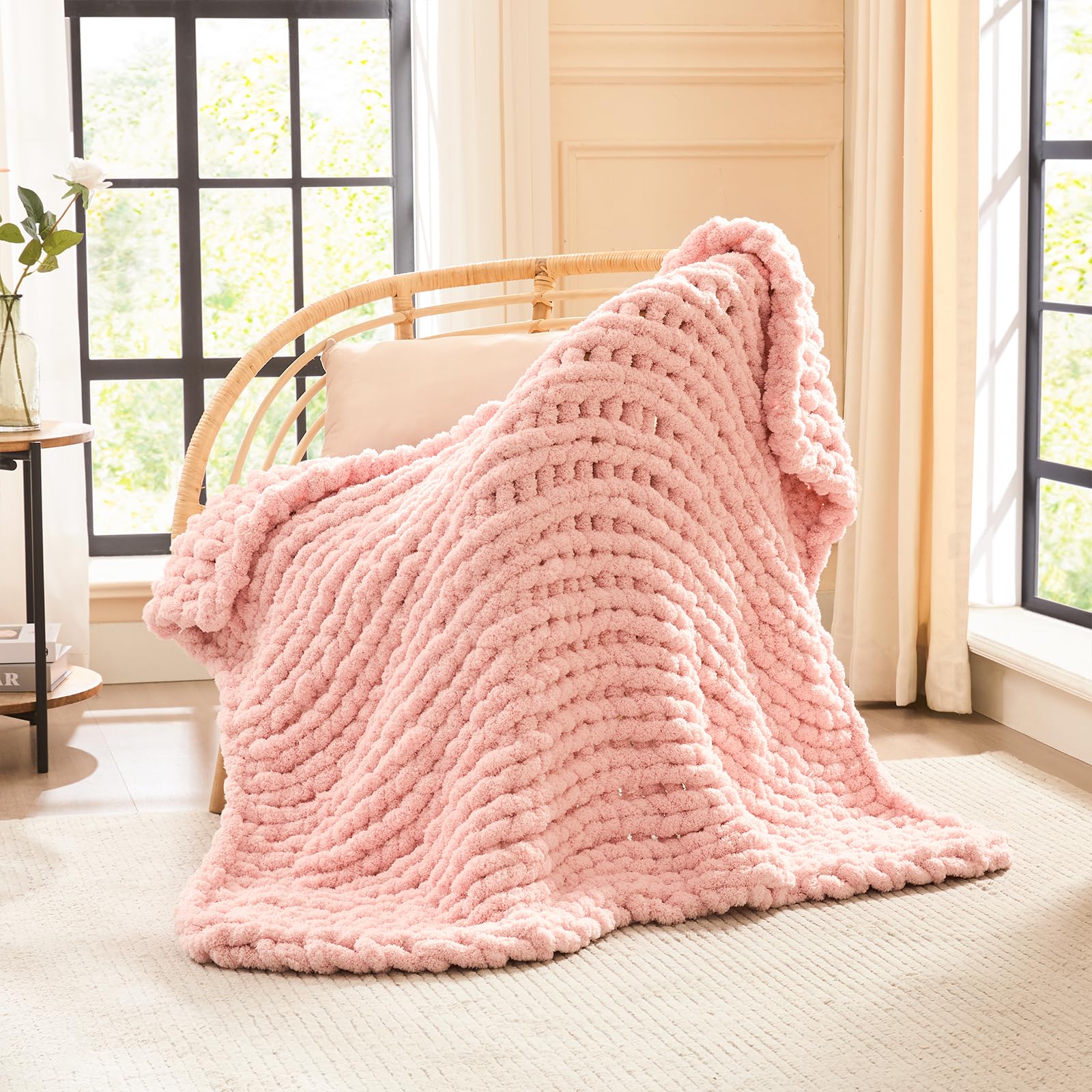 L'AGRATY Chunky Knit Blanket Throw - Soft Chenille
