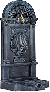 Relaxdays Standbrunnen, Antik-Stil, Nostalgie, Garten, Terrasse, Wasserhahn, Becken, stehend, HBT: 83 x 39 x 33 cm, grau