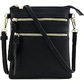 Isabelle Small Lightweight Shoulder Bag for Women, Mini Multi Zipper Pocket Crossbody Handbag with Adjustable strap