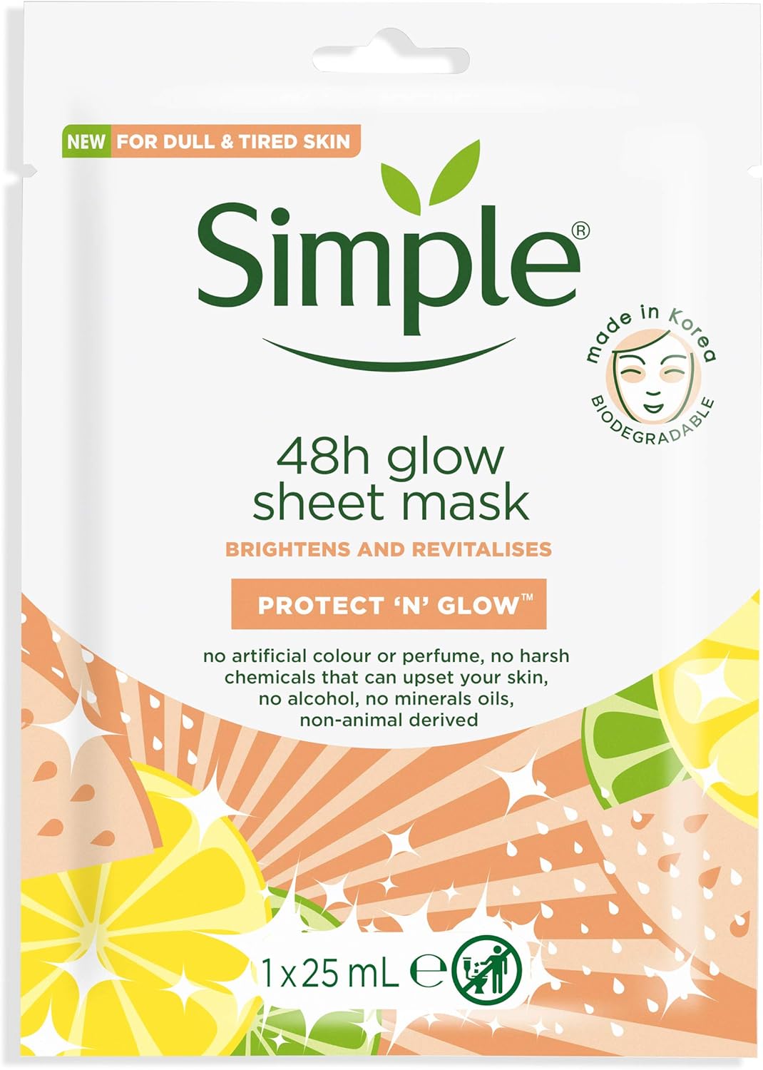 Simple Protect 'N' Glow 48h Glow Sheet Mask Korean skin care routine for sensitive skin brightens and revitalises dull & tired skin 1 mask - Image 4