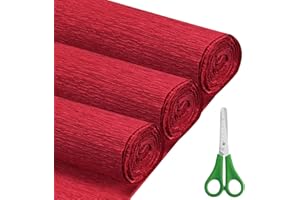 FYANER Crepe Paper Roll (17Inch x 8.2ft),3Rolls,Crepe Paper,DIY Gift Color Paper Flowers Set for Mother's Day, Valentine's Day, Birthday and Wedding Decoration Flowers Making (Red)