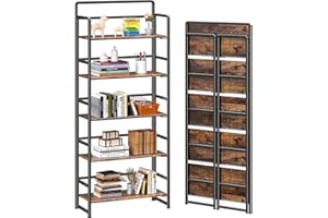 4NM No Assembly 5 Tiers Folding Bookshelf Storage Shelves Vintage Bookcase Standing Racks Study Organizer Home Office (Rustic Brown Black)