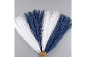 Acfruits Blue and White Pampas Grass Decor, 30 Pcs 17" Faux Pampas Grass Short Decor, Pompas Grass Flower Arrangement and Vase Filler for Boho Home Wedding Decoration