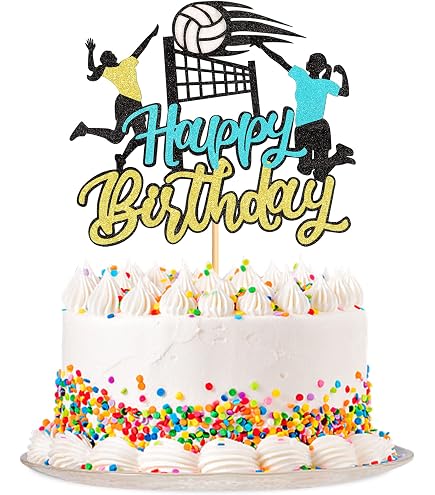 Volleyball Happy Birthday Kuchen Topper – Mädchen, Strand-Design, Glitzernd, 9,8x15 Cm, Für Sport-Themengeburtstag